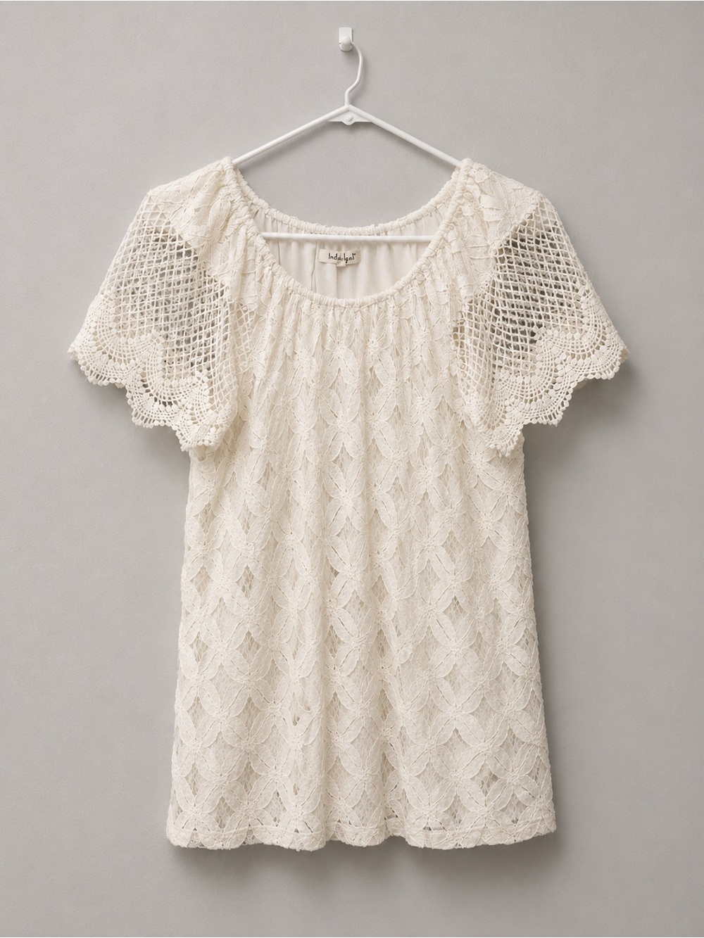 Indigo Soul White Crochet Lace Boho Tunic Top XL